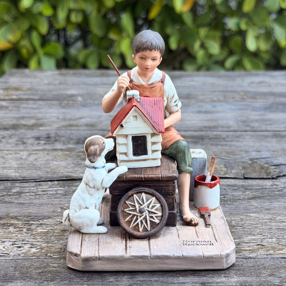 Norman Rockwell Museum "A DollHouse For Sis" Porcelain Figurine 1980 Vintage BOX